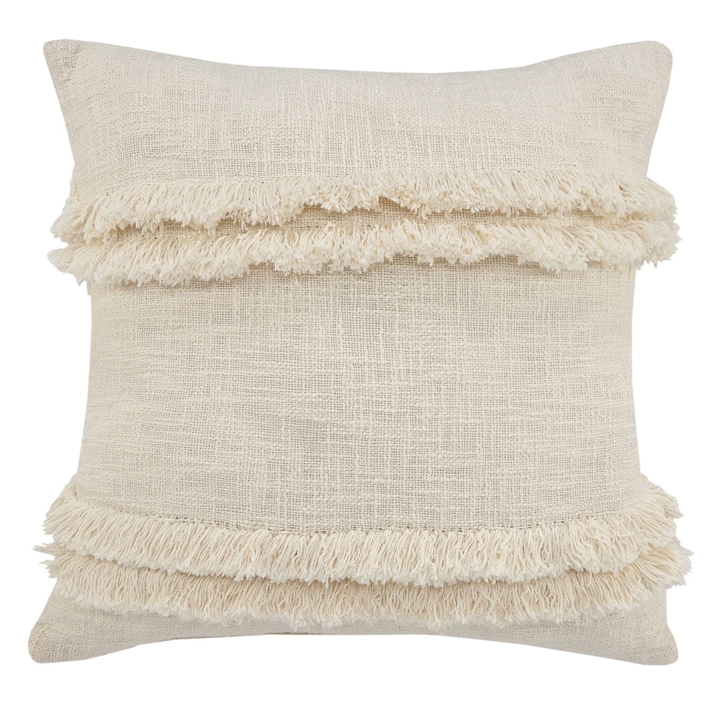 HomeRoots 20" X 20" Cream 100% Cotton Zippered Pillow