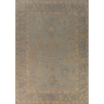 Vegetable Dye Blue Oushak Turkish Large Rug Handmade Wool Carpet - 10'2" x 14'1"