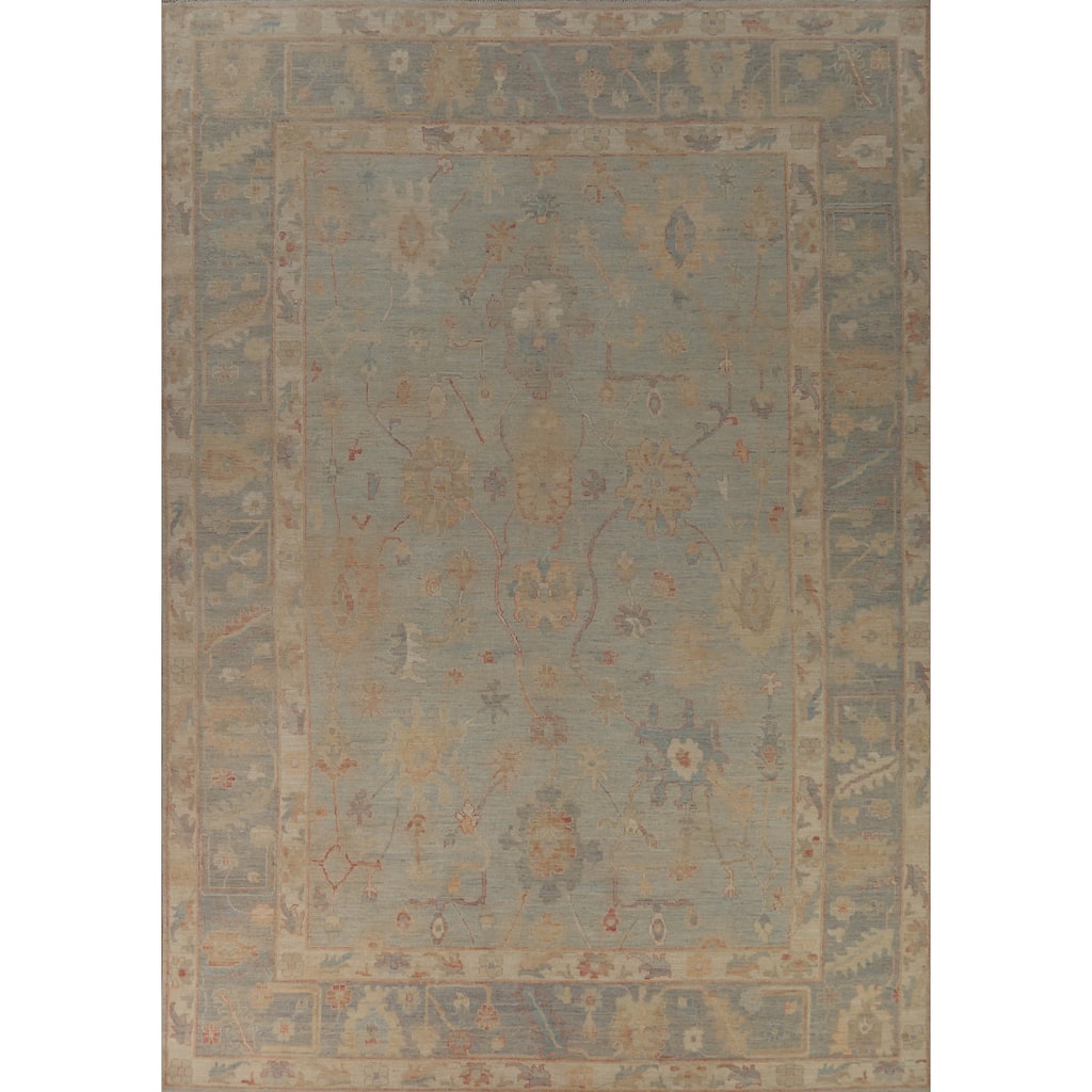 Hand Knotted Oriental 100% Wool Carpet Transitional All-Over Navy Blue & Blues Oushak Area Rug - 14' 1'' X 10' 2''
