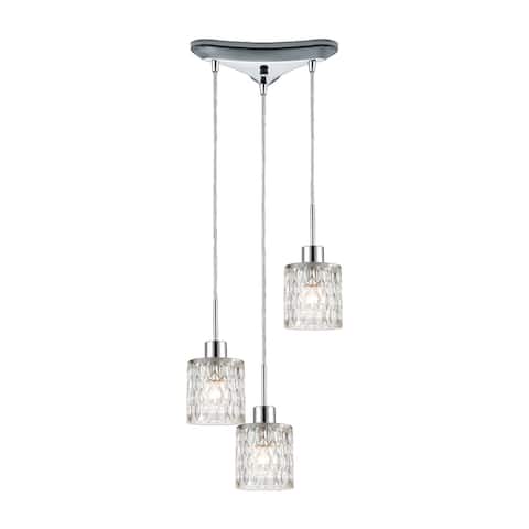 Ezra 3-Light Triangular Mini Pendant Fixture in Polished Chrome with Textured Clear Crystal