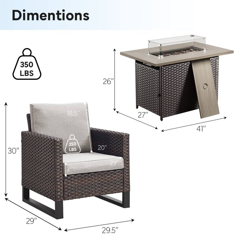 4 Pieces Patio Chair with Fire Pit Table