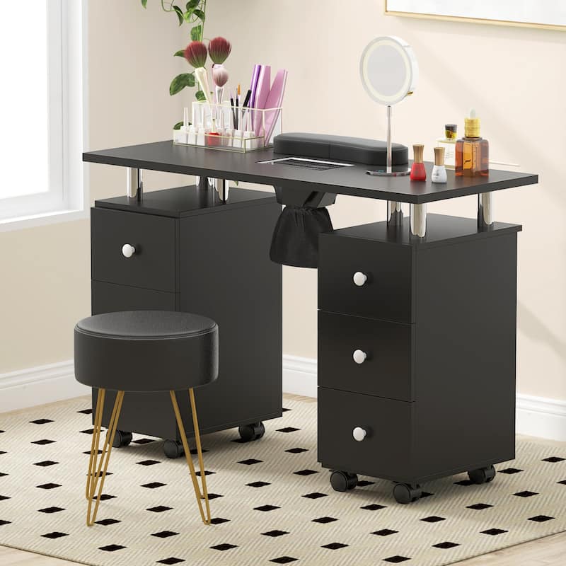 Costway Rolling Manicure Table Nail Desk with with 8 Lockable Wheels & - See Details