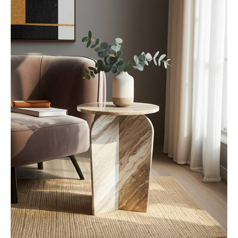 Marble Accent Table Modern Sculptural Architectural Split-Base Design