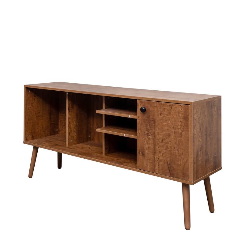 Roomfitters Mid-Century TV Stand, 53" Entertainment Center with Storage Cabinet and 3 Open Shelves for Living Room