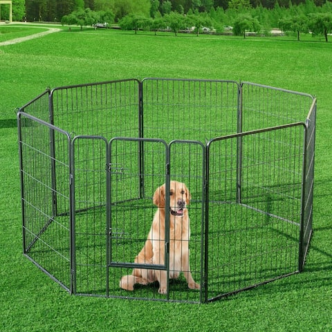 Costway 40" 8 Panel Pet Puppy Dog Playpen Door Exercise Kennel Fence Metal - Multi