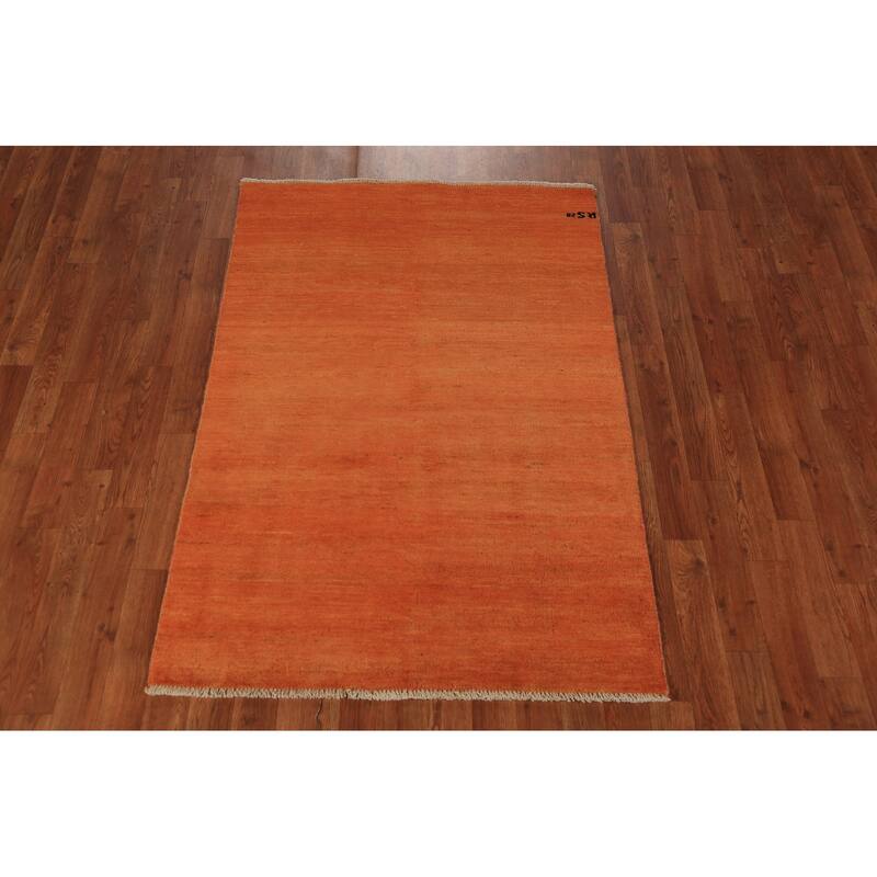 Orange Gabbeh Oriental Rug Hand-Knotted Foyer Wool Carpet - 3'4" x 4'10"