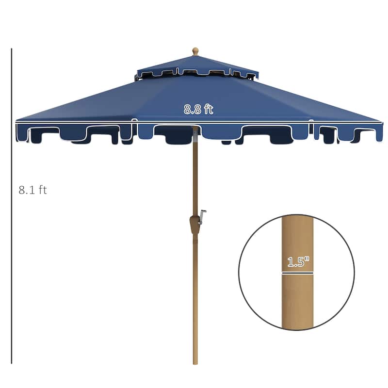 9' Umbrella with Push Button Tilt and Crank,Double Top Ruffled,8 Ribs