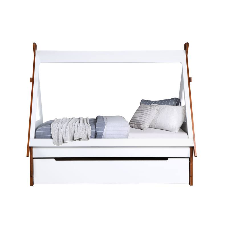 Brown Twin Solid Wood Platform Bed with Two-Tone Finish