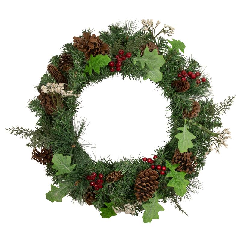 Decorated Natural Pine Berry Artificial Christmas Wreath, 24", Unlit