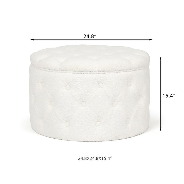 dimension image slide 4 of 5, Adeco Round Velvet Storage Ottoman, Button Tufted Footrest Footstool