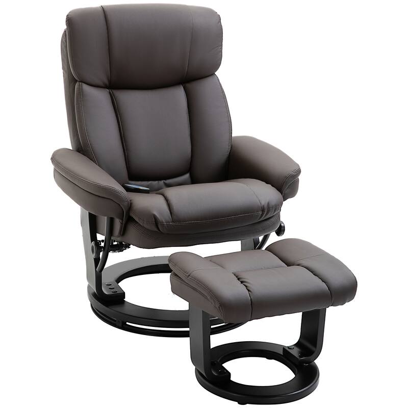 PU Leather Swivel High Back Armchair with Footstool