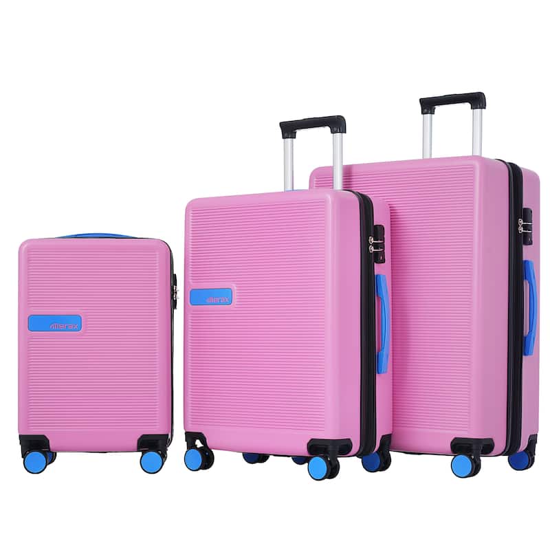 Contrast Color Luggage Set 3-Pcs Hardside Spinner Suitcase w/TSA Lock ...