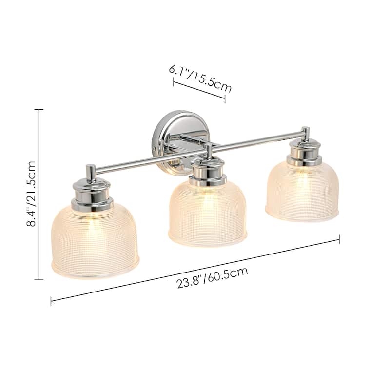 3-Light Modern Linear Bowl Grid Glass Bathroom Vanity Light - 23.8 in. W x 8.4 in. H x 6.1 in. D