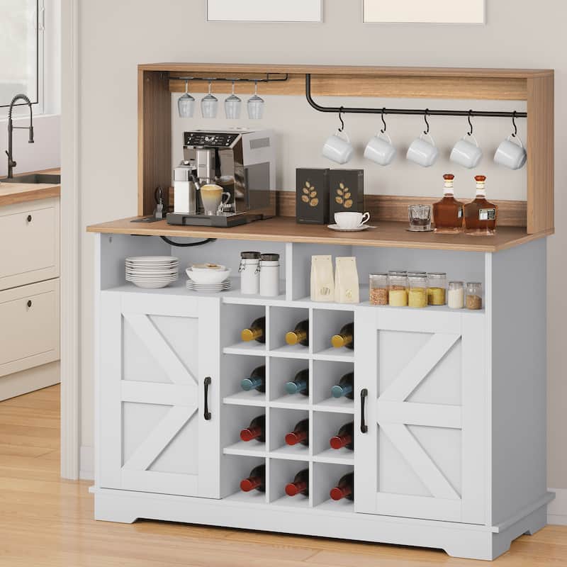 50" Farmhouse Coffee Bar Cabinet Wine Buffet Cabinet Kitchen Sideboard Buffet Cabinet