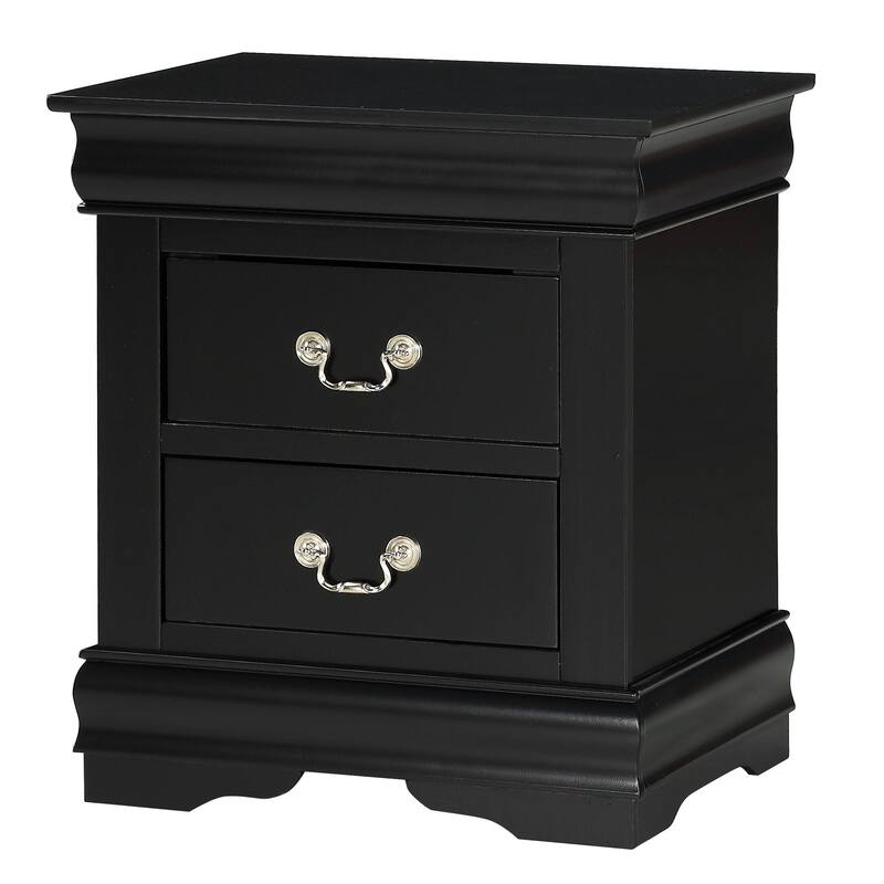 Black Finish 1pc Louis Philip Solid Wood Nightstand w/ 2 Drawers for Contemporary Bedroom