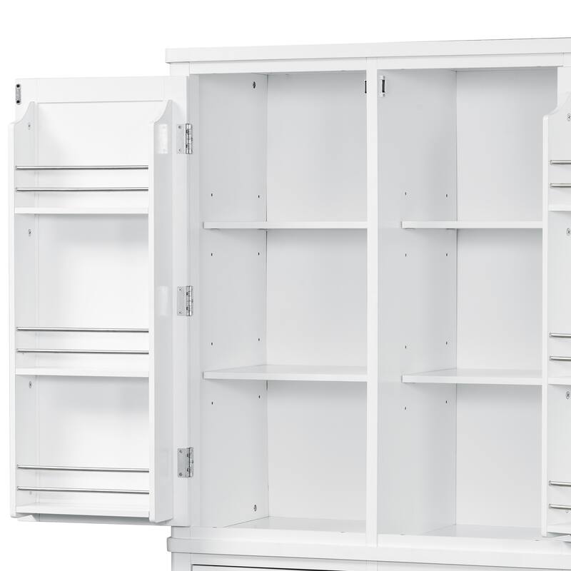 75" Farmhouse Kitchen Pantry Cabinet with Door Shelves, Large Freestanding Cupboard with Pull-Out Trays