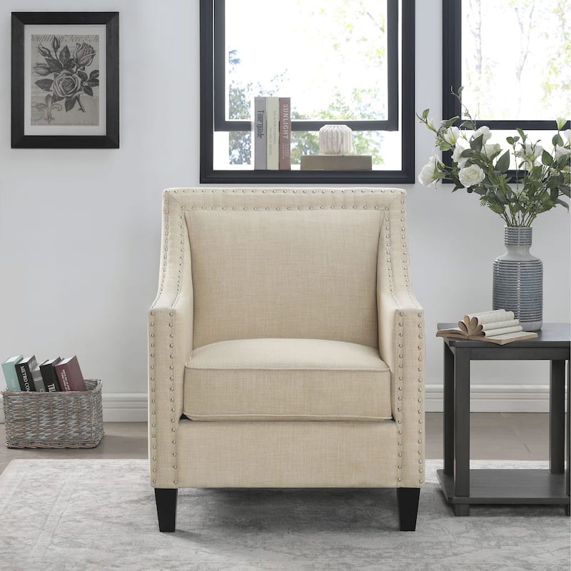 Erica Accent Armchair with Chrome Nailhead Trim - Heirloom Natural