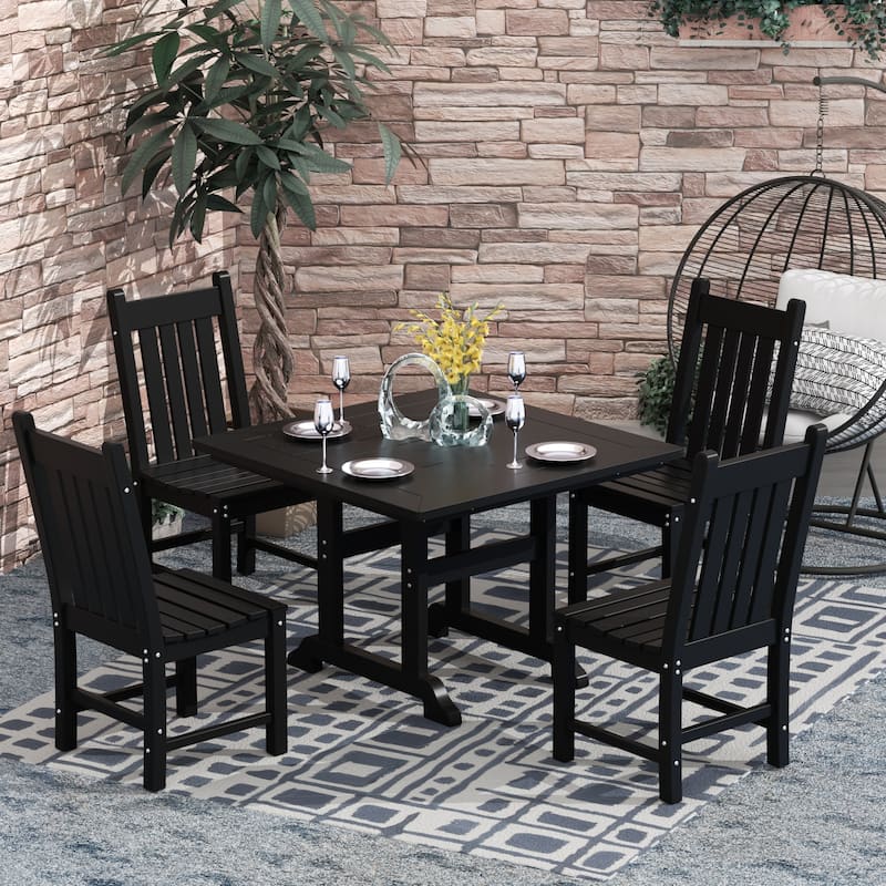 Laguna Hdpe All Weather Outdoor Patio Dining Set with Square Table, Armless Chairs (5-Piece Set)