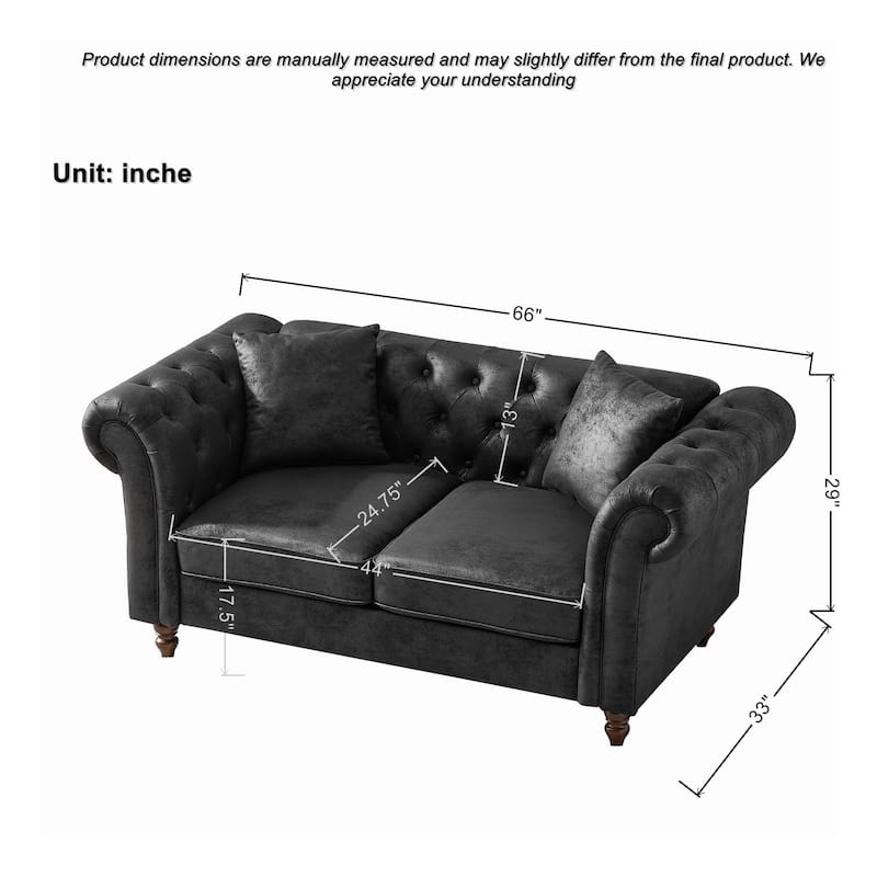 66"Tech Fabric Sofa,High-Tech Fabric Roll Armrest Sofa,Upholstered Mid Century Modern Couch,2 Seater Couch