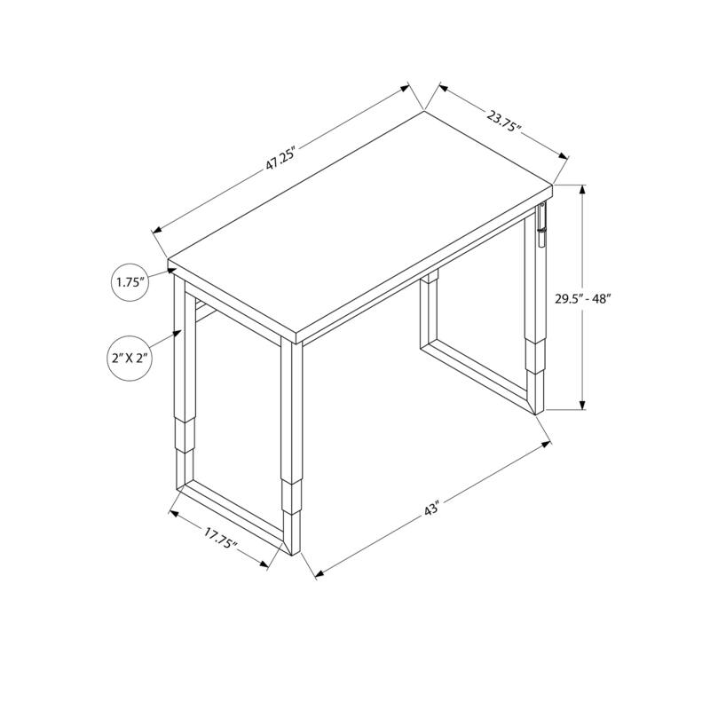 Computer Desk, Home Office, Standing, Adjustable, 48"l, Work, Laptop, Black Laminate, Grey Metal, Contemporary, Modern