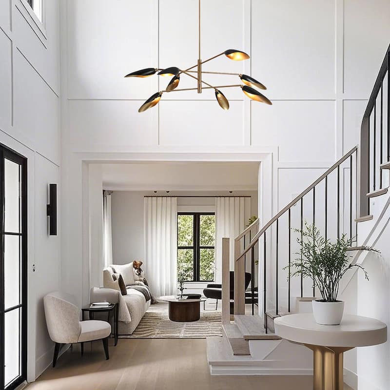 Modern Multi-Light Large Black Gold Sputnik Chandelier Metal Pendant Lights for Dining Room