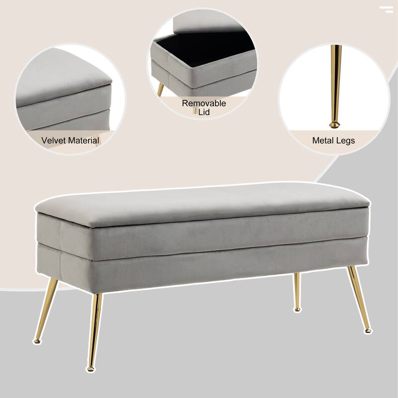 Modern Velvet Storage Bench Upholstered Ottoman