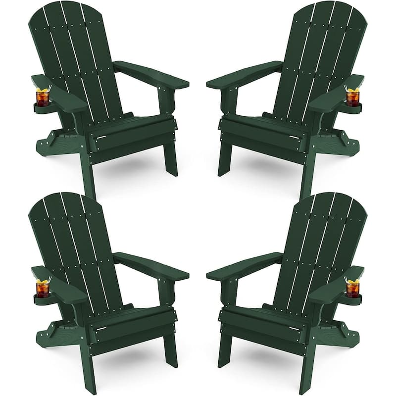 WINSOON All Weather HIPS Oversized Folding Adirondack Chair with Cup Holder - Greenx4