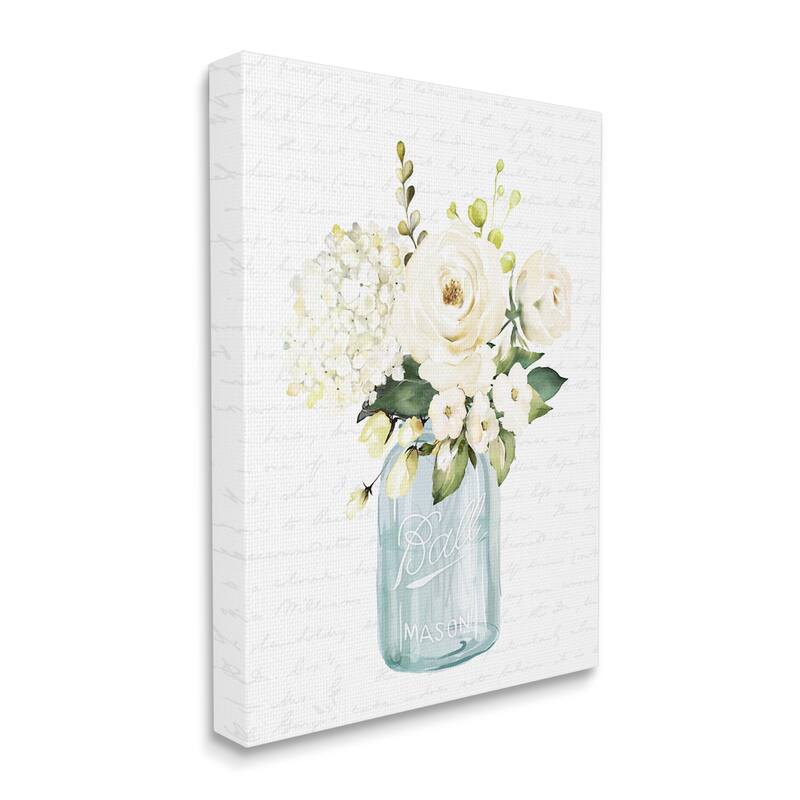 Stupell Classic White Flower Bouquet Vintage Text Script Canvas Wall