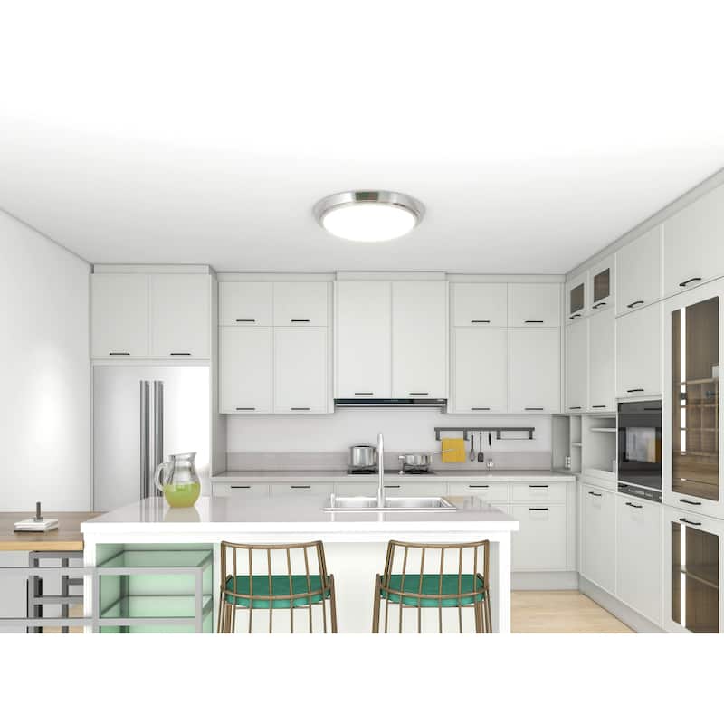 17W Brushed Nickel LED Flush Mount Ceiling Light - 2'' H X 11'' W X 11'' D - 2'' H X 11'' W X 11'' D
