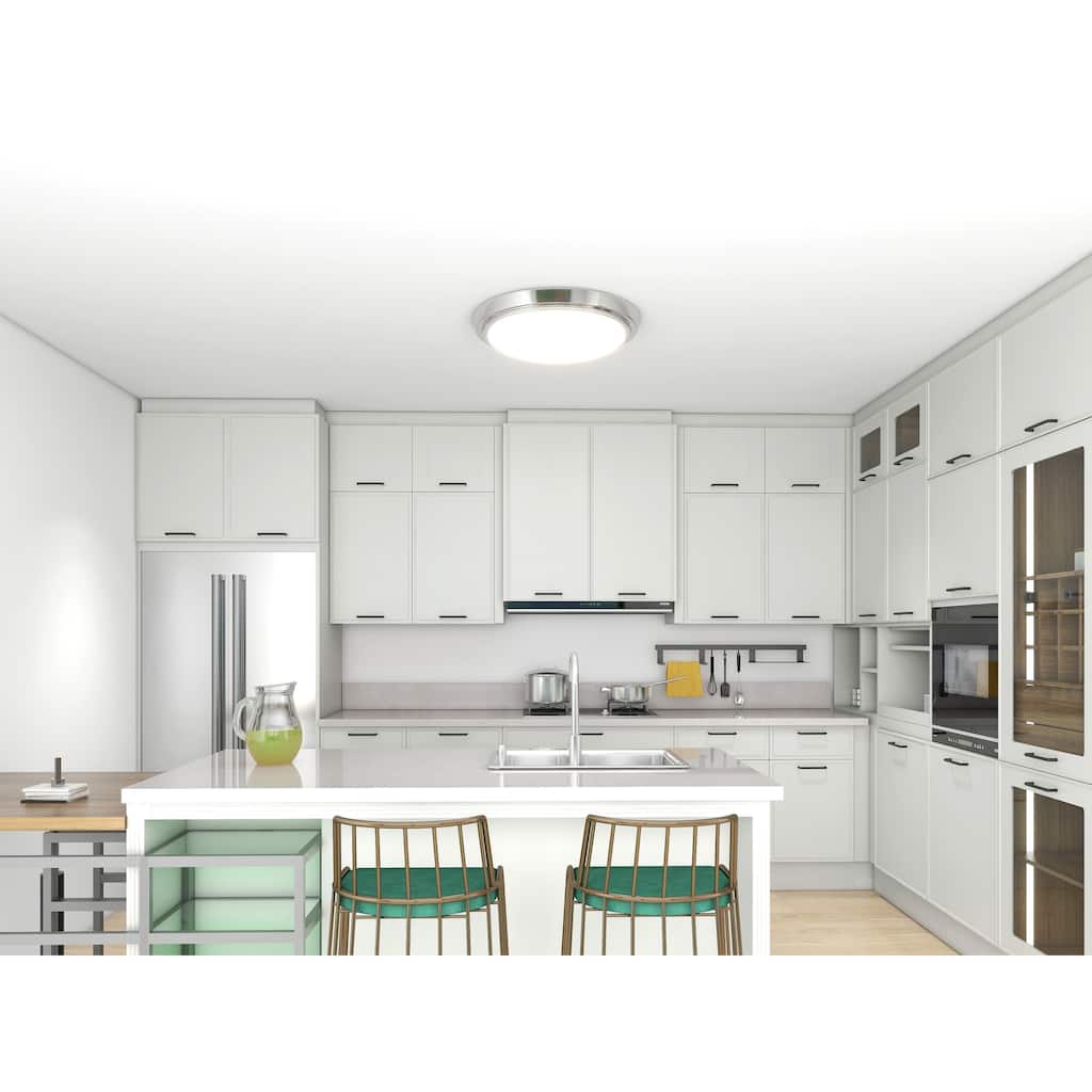 17W Brushed Nickel LED Flush Mount Ceiling Light - 2'' H X 11'' W X 11'' D