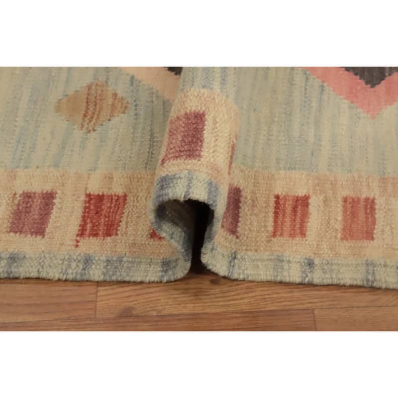 Hand Woven Oriental 100% Wool Carpet Southwestern Tribal Navy Blue & Blues Kilim Area Rug - 4' 0'' X 2' 0''