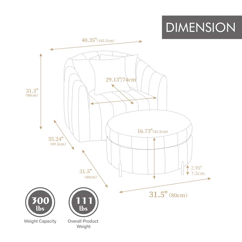 40.4"W Modern Swivel Accent Chair,Swivel Single Sofa Chair with Ottoman