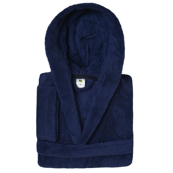 slide 2 of 8, Sweet Kids 100% Polyester SUPER PLUSH Double Brushed Hooded Bathrobe Large - Navy