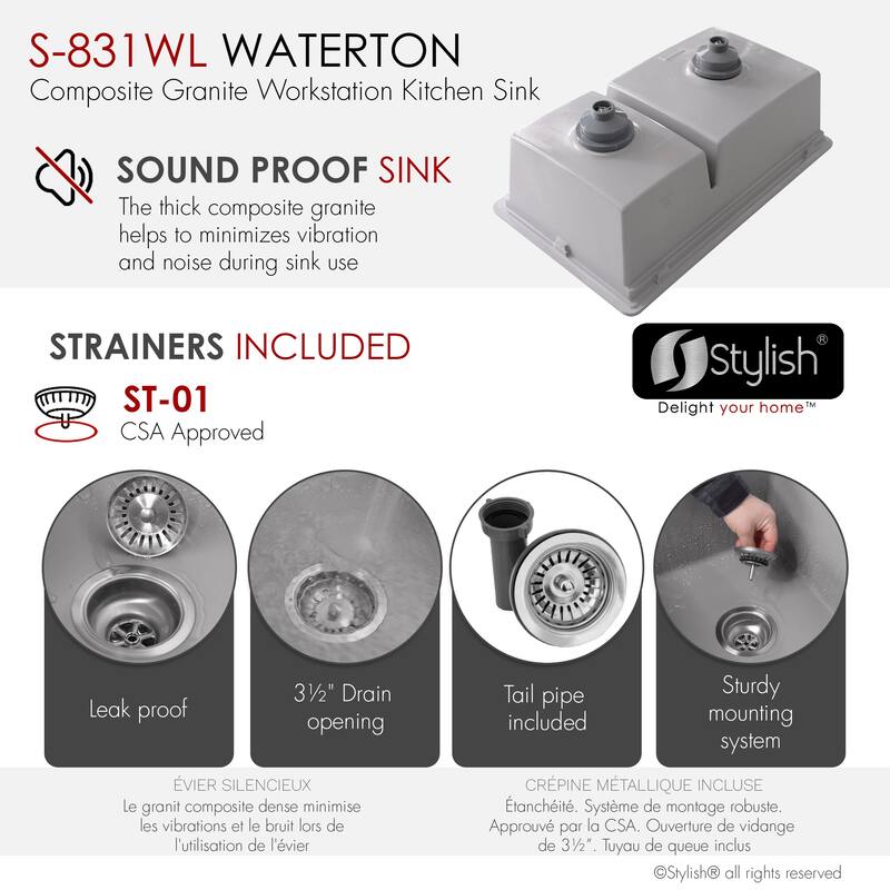 Composite Granite Dual-Mount 30" Double-Bowl kitchen Sink - 30" x 18" x 9.50"