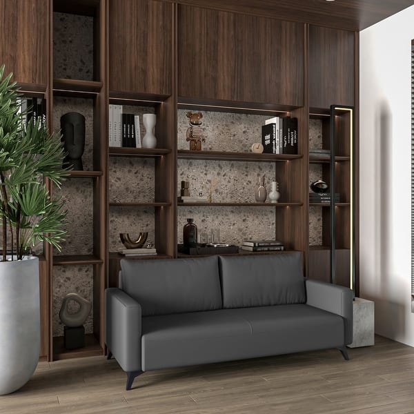 slide 2 of 40, Inno 3-Seater Modern Leather Sofa Couch with Solid Wood Frame, Stainless Steel Legs and Detachable Back Cushions