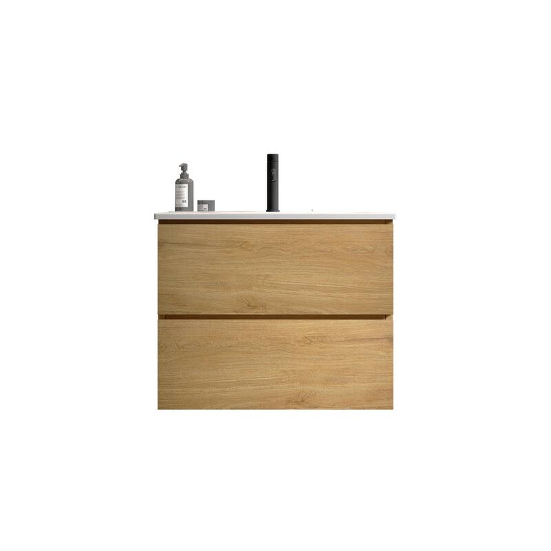 GDFStudio - Coralie Modern Floating Bathroom Vanity with Integrated Ceramic Sink and Soft-Close Storage