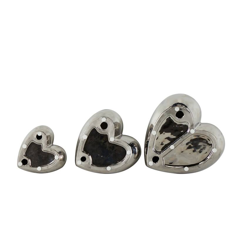 Ceramic Heart Slanted Home Wall Decor with Varying Sizes - Set of 3 Black, Gold, Silver, White - Roche River Decor