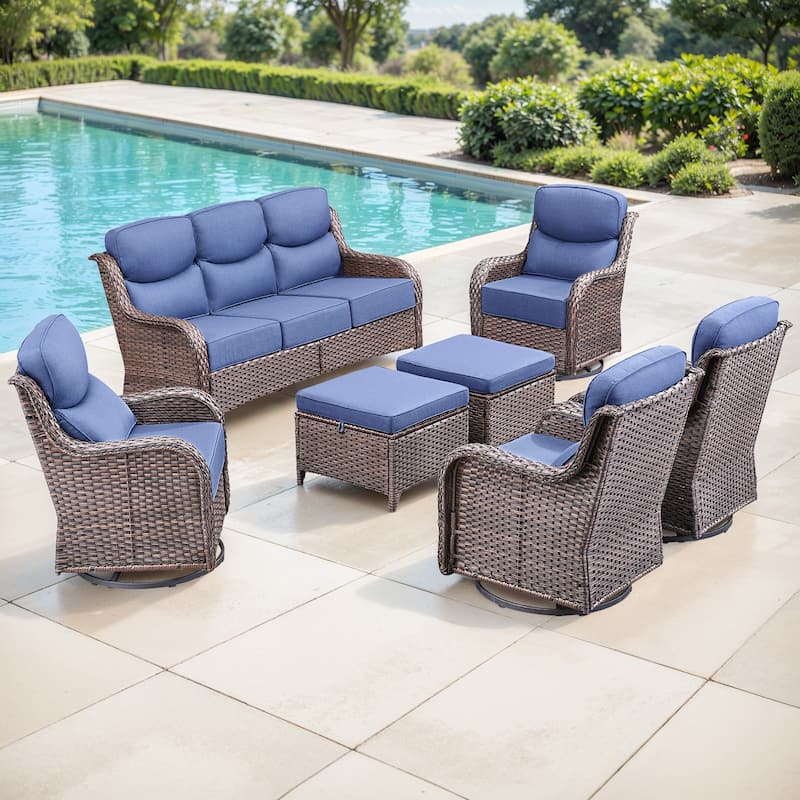 Gymojoy 7-Piece Patio Furniture Set with Swivel Glider Chairs, 6-Inch Ultra-Plush Cushions & Water-Resistant Olefin Fabric