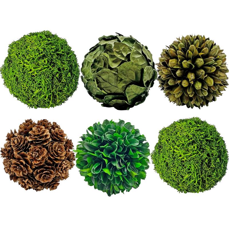 Handmade Preserved Topiary Balls, Set of 6 Decorative Floral Orbs - 4 inch
