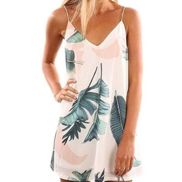 Shop Women Mini Dress V Neck Halter Printed Casual Short Strap
