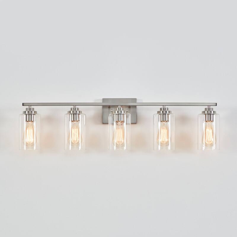 KAWOTI 5-Light Dimmable Bathroom Vanity Light with Clear Glass Shade