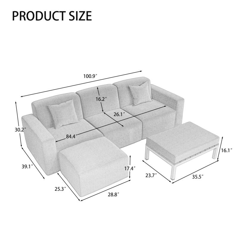 5-piece Full Foam Cushioning Sectional Sofa Set for living Room Patio