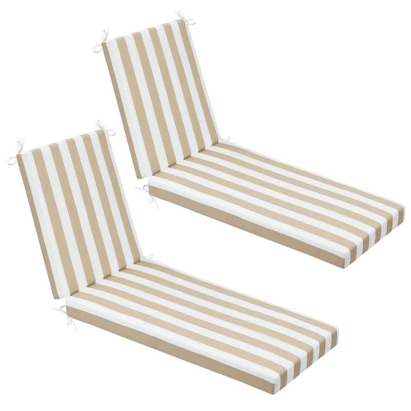 WINSOON Chaise Lounge Cushions Outdoor 80 x 26 x 3 Inch - Grayish Brown Cabana Stripe x2