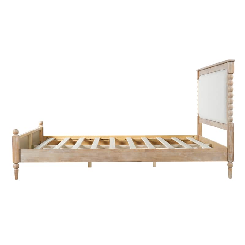 Christopher Knight Home - Traditional Wooden Platform Bed with Upholstered Headboard and Spindle Accent Design