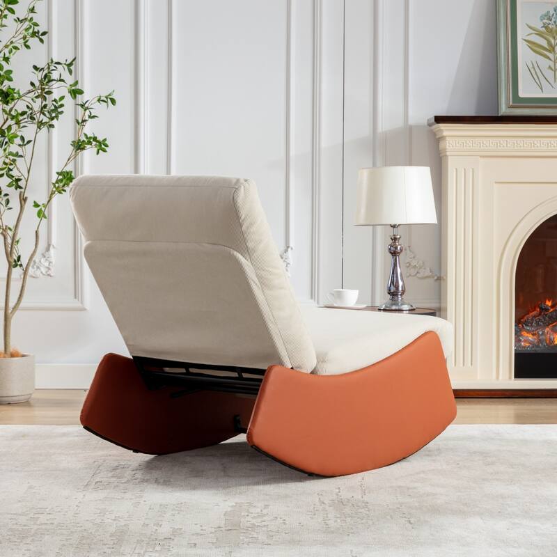 Modern Rocking Chair Recliner with Adjustable Backrest and Footrest,Comfy Rocker Nursery,Corduroy Accent Chair with Metal Frame