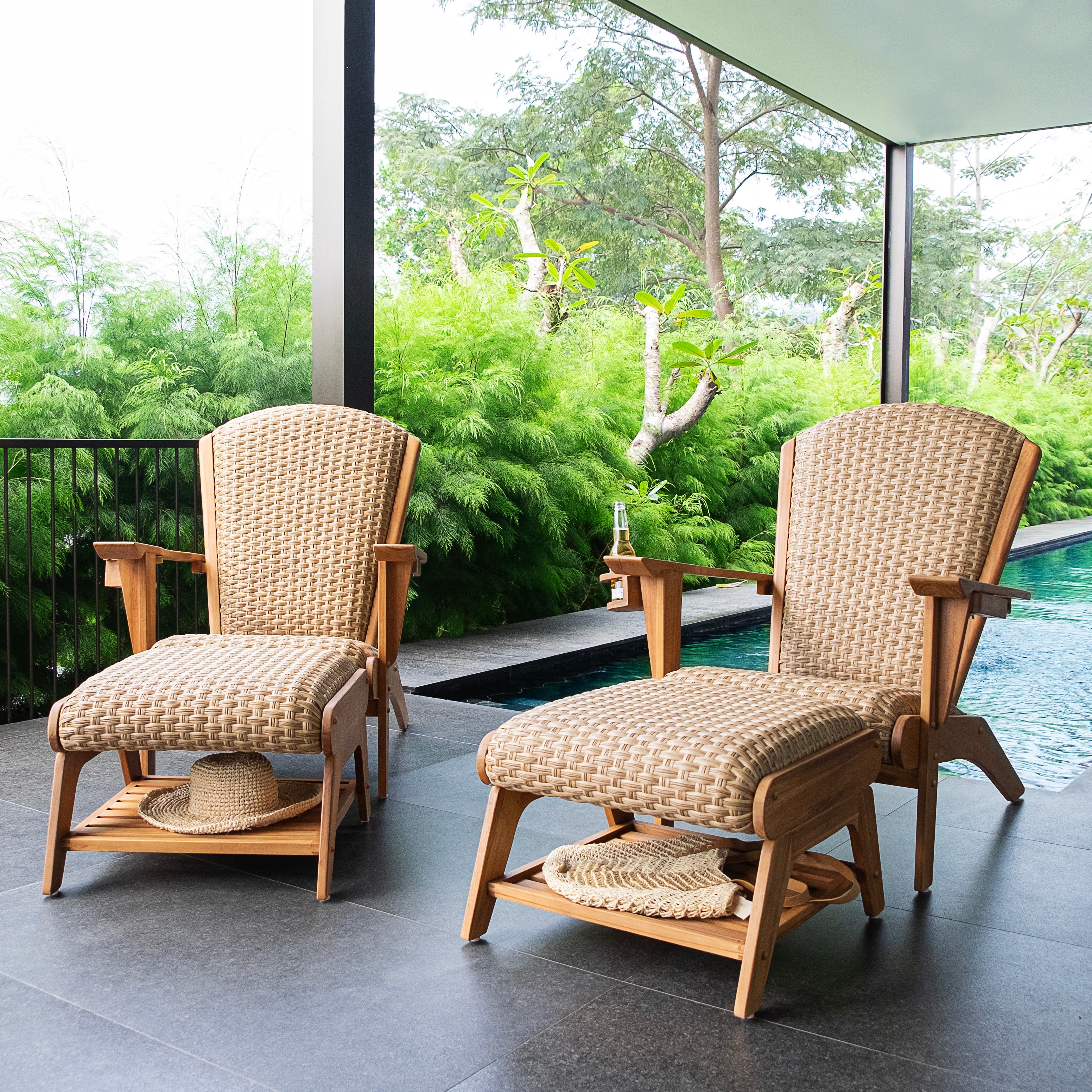 Cambridge Casual Camden Set of 4 Teak Outdoor Adirondack Chairs with Padded Seat