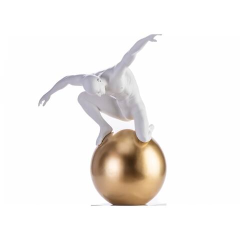 Equilibrium & Control- Matt White and Gold Sculpture 19'' L x 8'' W x 18'' H - N/A