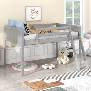Playhouse Inspired Twin Size Low Loft Bed with Adjustable Ladder