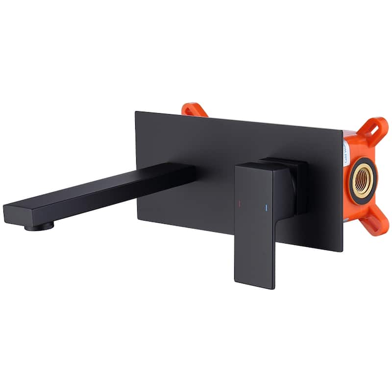 Wall Mount Faucet for Bathroom Sink or Bathtub, Single Handle 2 Holes Brass Rough-in Valve Included, Matte Black