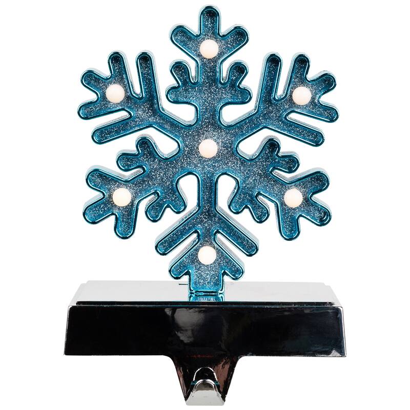 LED Lighted Glittered Snowflake Christmas Stocking Holder - 6.5" - Blue